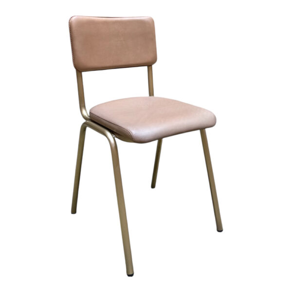 Chaise cuir taupe pieds dorés