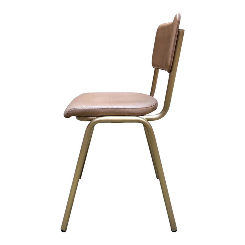 Chaise cuir taupe pieds dorés