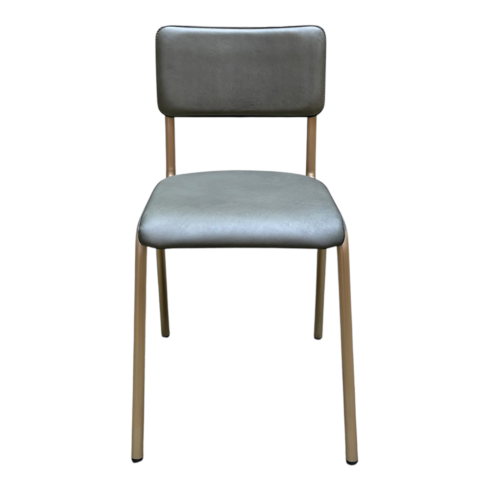 Chaise cuir vert pieds dorés