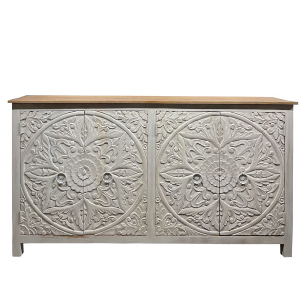 Buffet 4 portes bois sculpté blanc